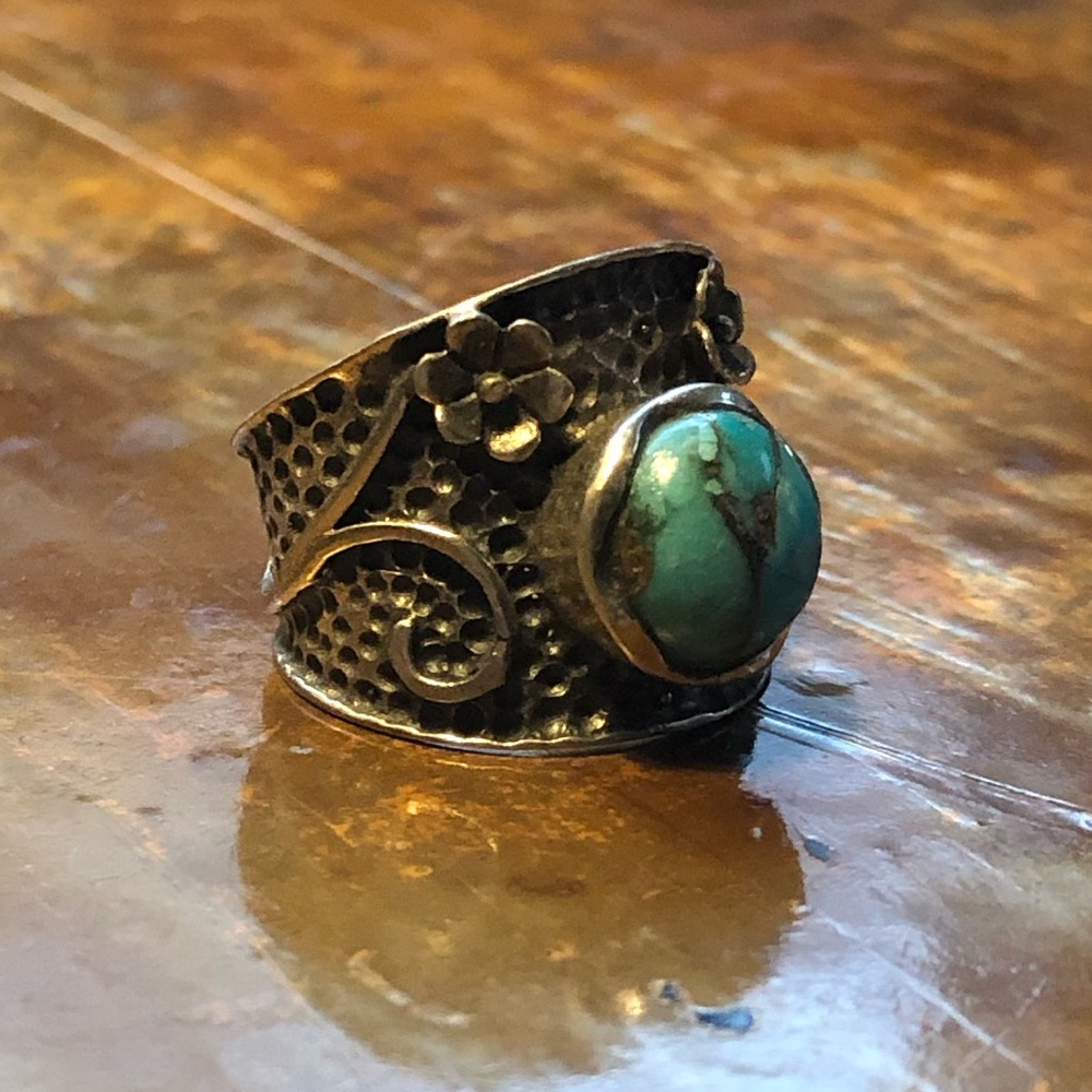 Silver Turquoise Floral Ring